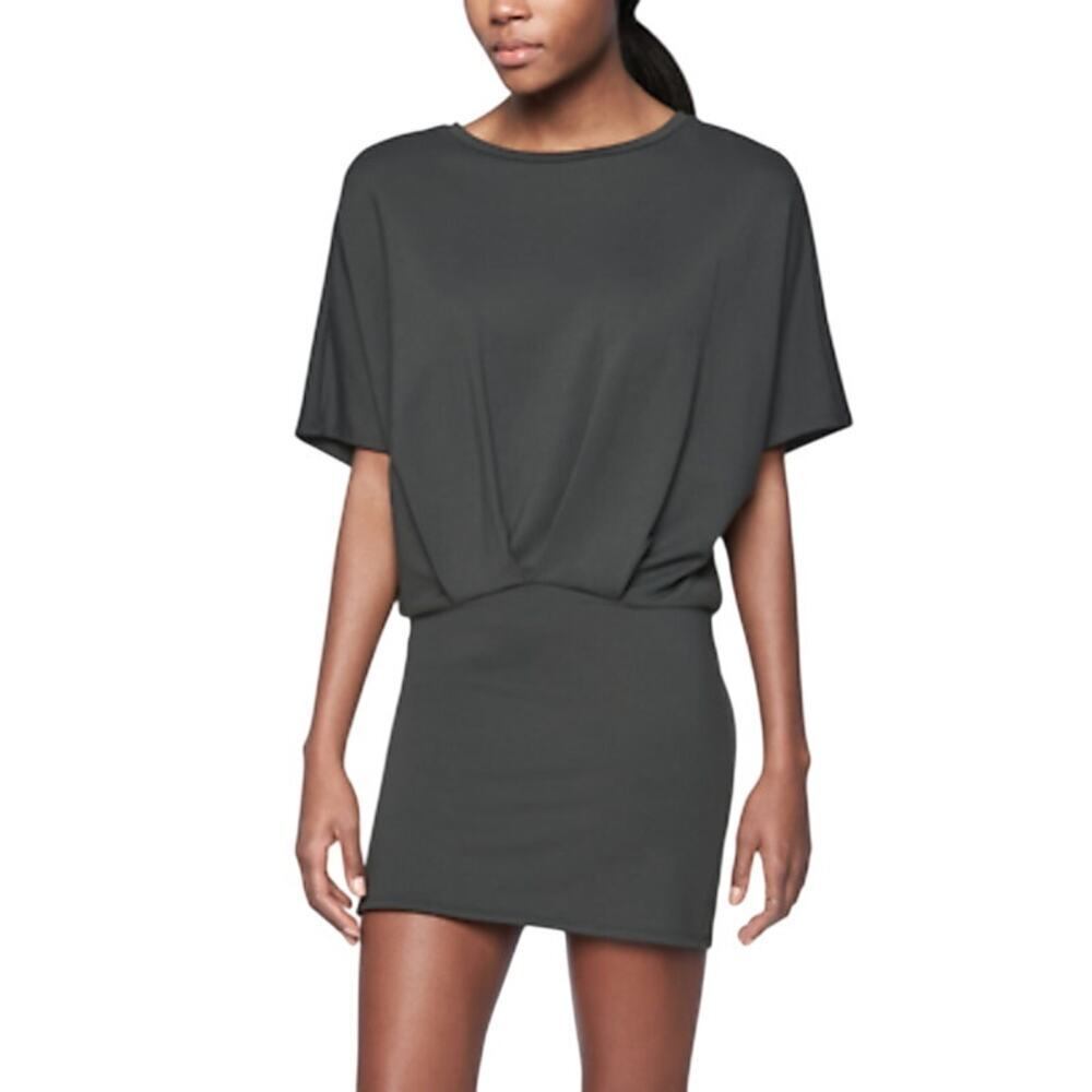 Athleta Boat Neck Dolman Sleeve Pleated Ponte Dress Dark Olive size Medium